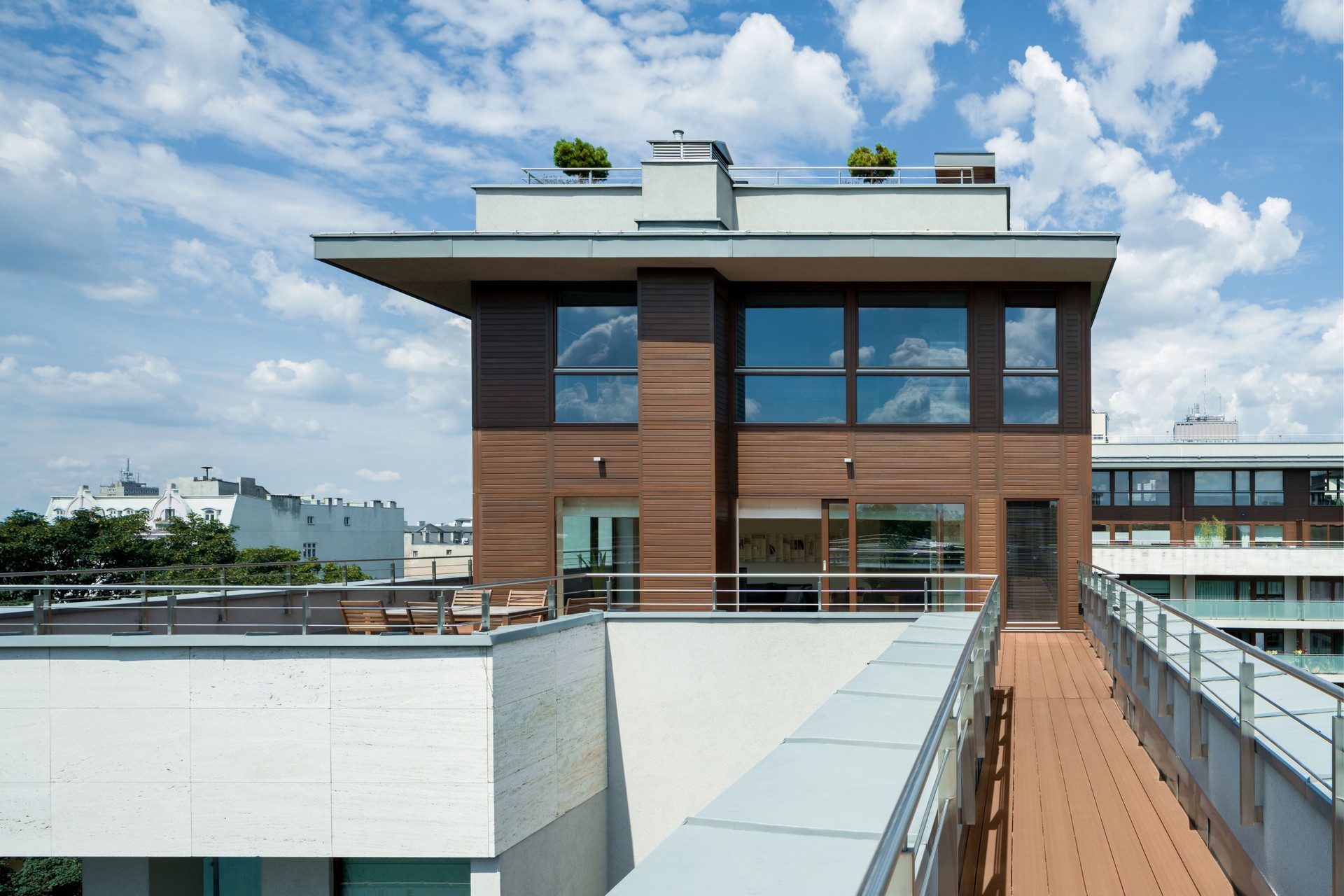 Apartment building with terrace, exterior view